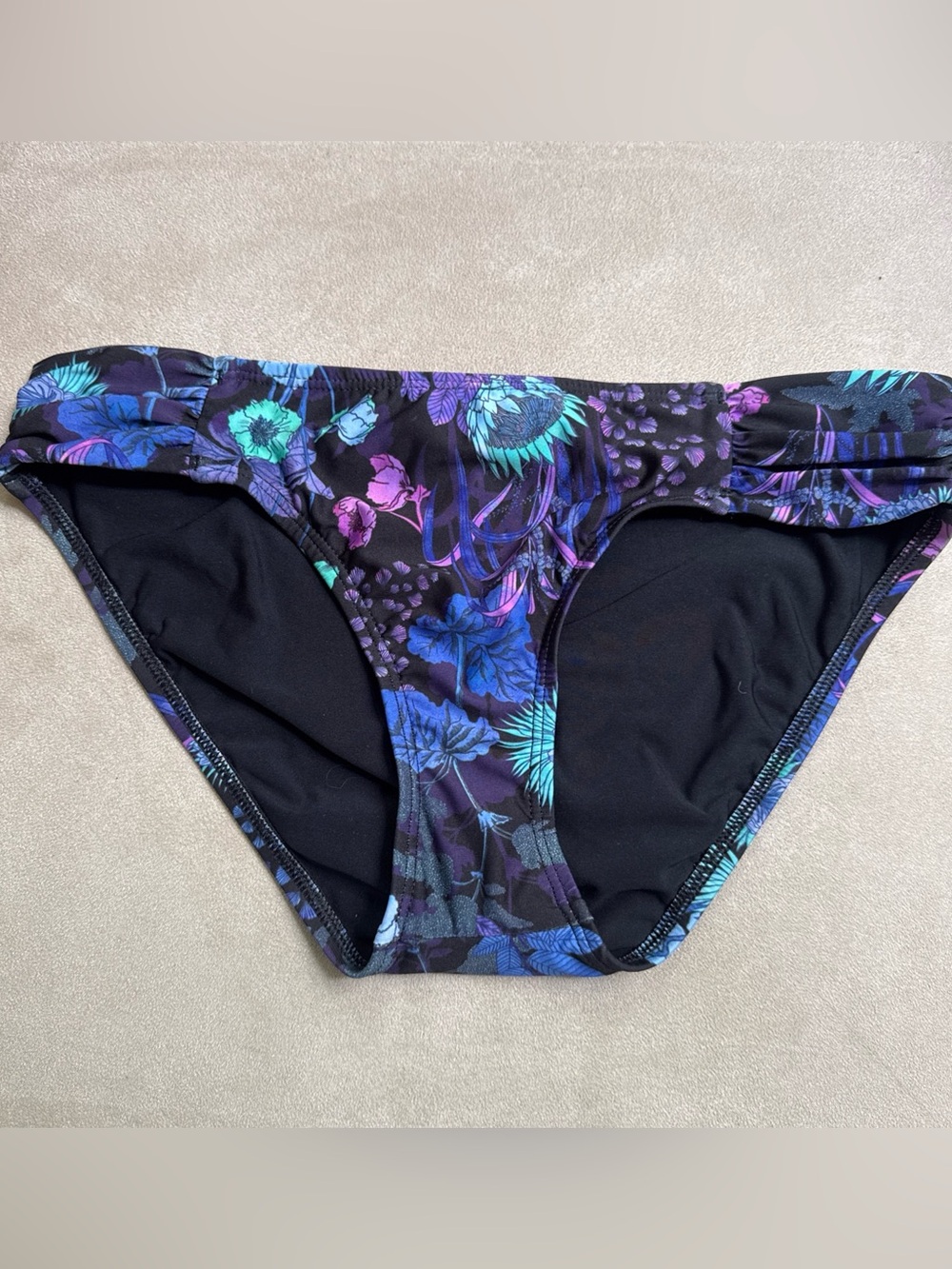 Title Nine Womens Tropical Floral Bikini Bottom Black Purple Teal S RN# 145827